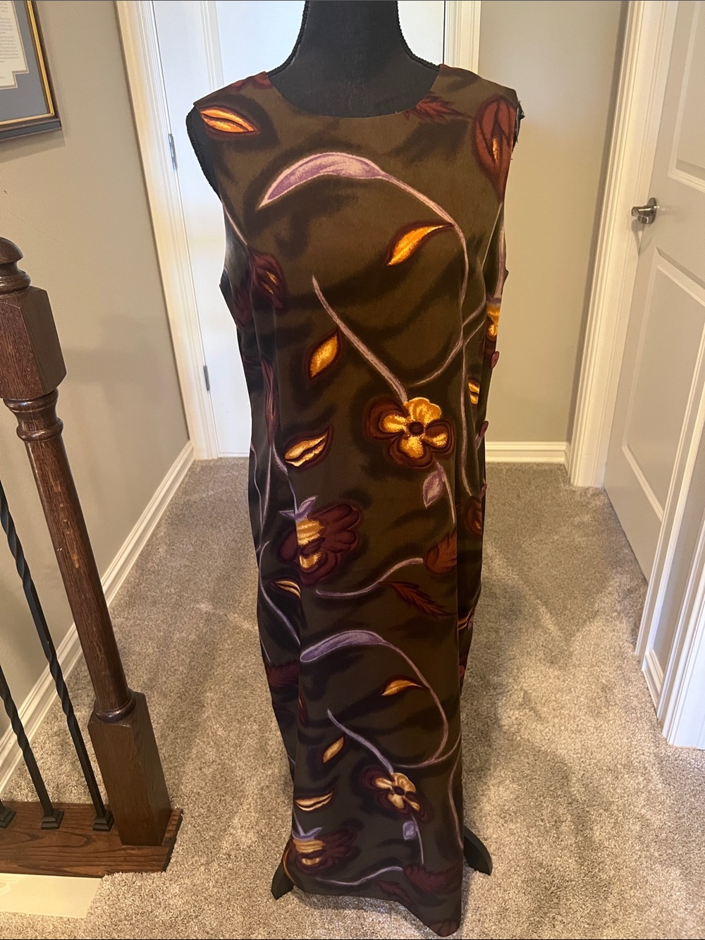 R&K Olive Maxi Dress with Purple and Gold Floral Embroidery